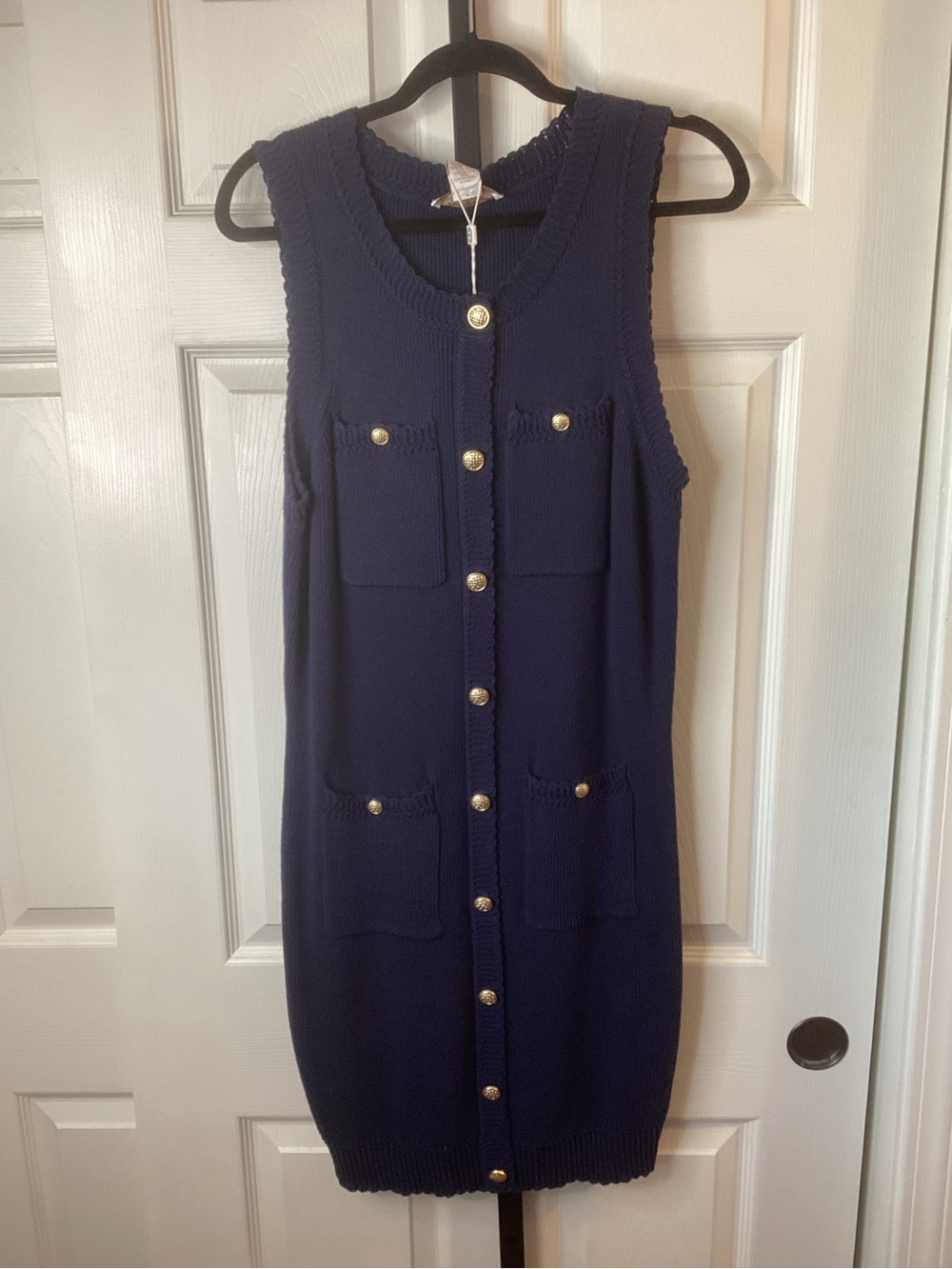 Caroline Costas Navy Sleeveless Button-Front Knit Dress, size Large, NWT